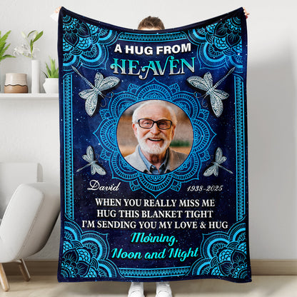 Personalized memorial blanket with mandala design and "I am always with you" message.