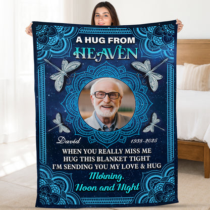 Personalized memorial blanket with mandala design and "I am always with you" message.