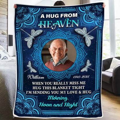 Personalized memorial blanket with mandala design and "I am always with you" message.