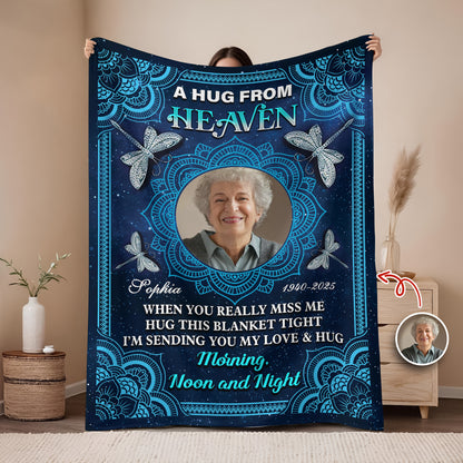 Personalized memorial blanket with mandala design and "I am always with you" message.