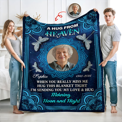Personalized memorial blanket with mandala design and "I am always with you" message.