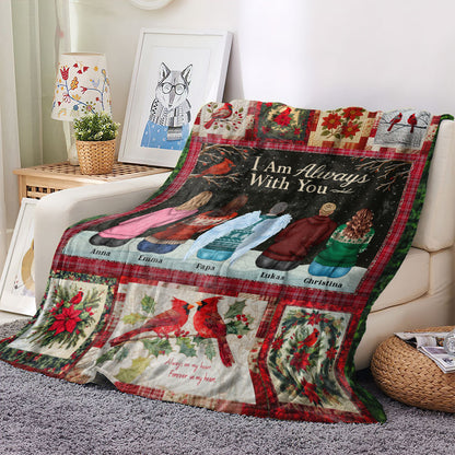 Personalized memorial blanket with "I am always with you" design. A comforting sympathy gift.