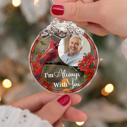 Personalized "I Am Always With You" glass ornament with silver and gold cap.