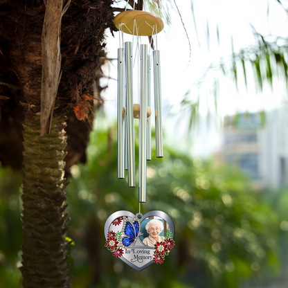 Personalized memorial wind chime with custom suncatcher detail, "I am always with you" inscription.