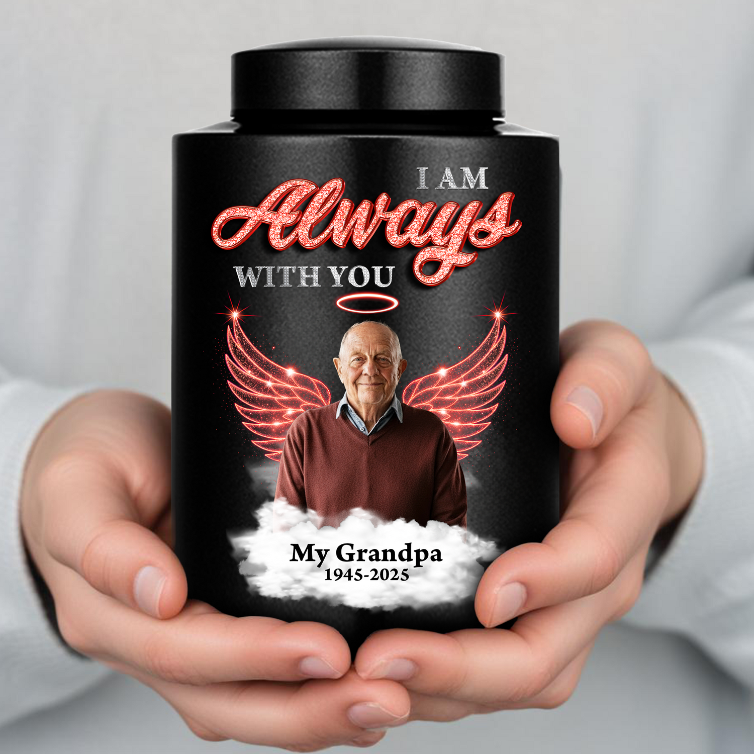 Stainless steel wings urn for ashes, a beautiful "I am always with you" keepsake.