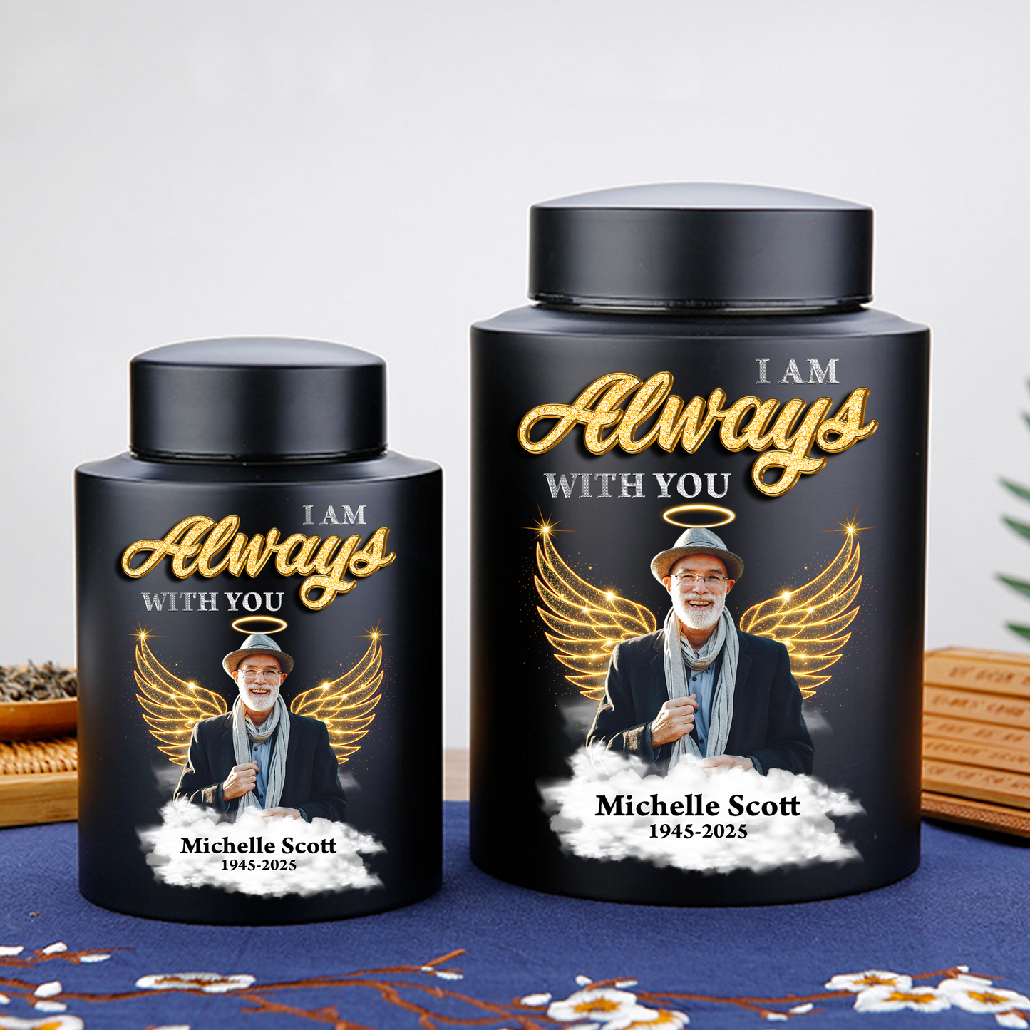 Stainless steel wings urn for ashes, a beautiful "I am always with you" keepsake.