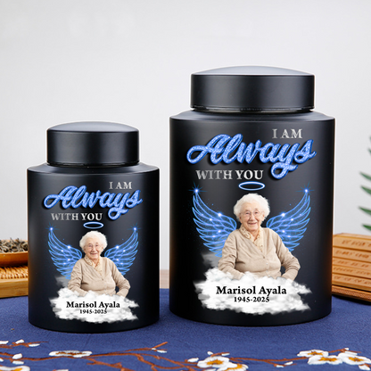 Stainless steel wings urn for ashes, a beautiful "I am always with you" keepsake.
