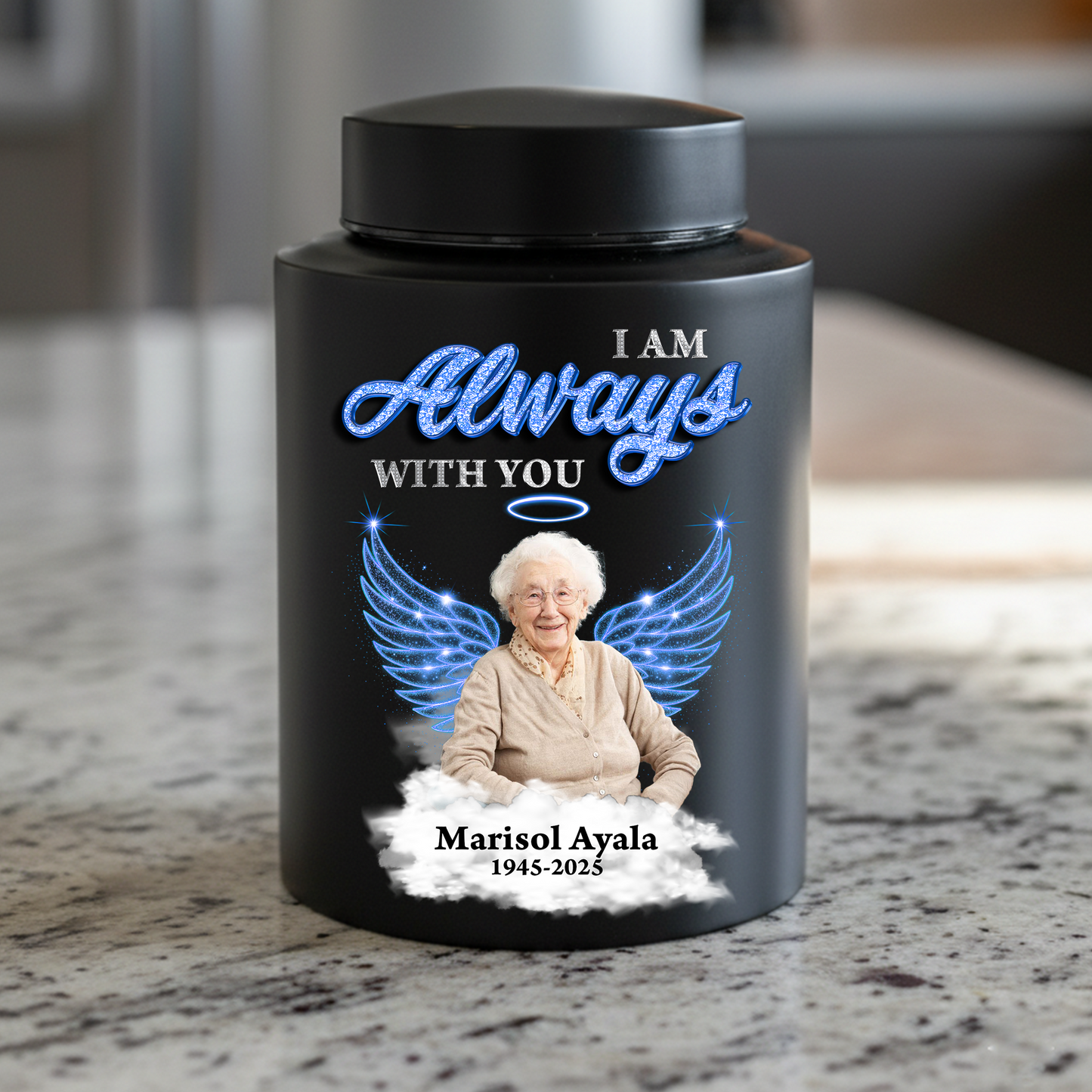 Stainless steel wings urn for ashes, a beautiful "I am always with you" keepsake.