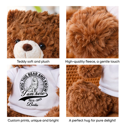 Personalized "I Am Here" Teddy Bear Plush. Custom stuffed animal for kids with unique message.