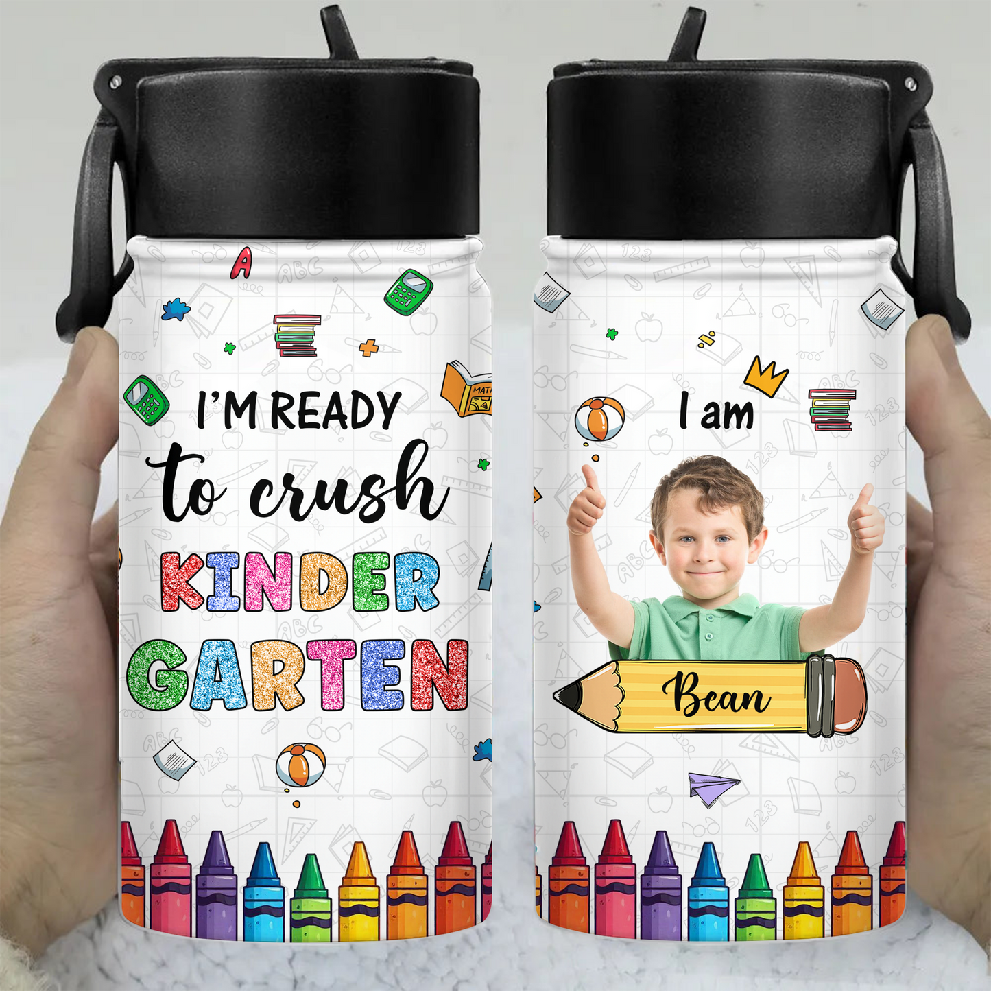 I Am Ready back to school water bottle, stainless steel, straw lid, 12 oz.