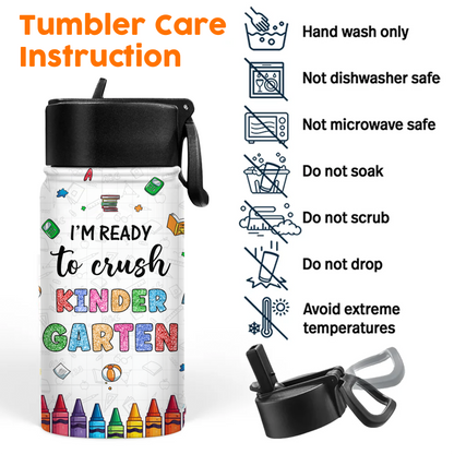 I Am Ready back to school water bottle, stainless steel, straw lid, 12 oz.