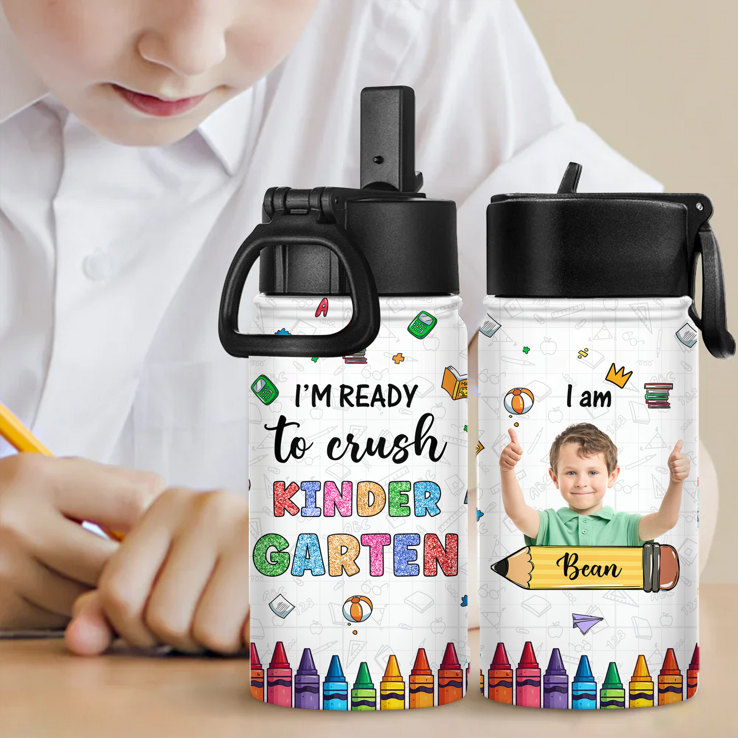 I Am Ready back to school water bottle, stainless steel, straw lid, 12 oz.