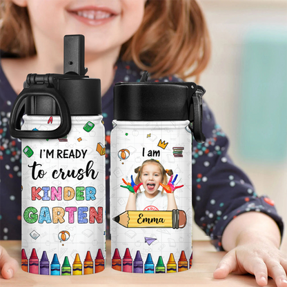 I Am Ready back to school water bottle, stainless steel, straw lid, 12 oz.