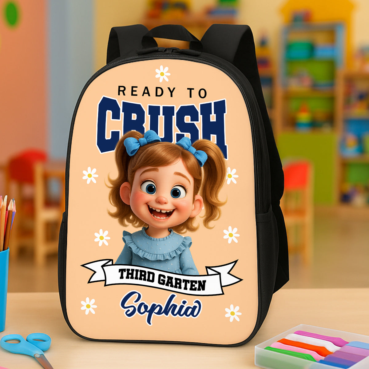 Personalized "I am Ready" kids backpack, ideal school bag for toddlers and young children.