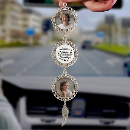 Personalized photo car ornament with angel charm. "I Have An Angel Watching Over Me" memorial gift.