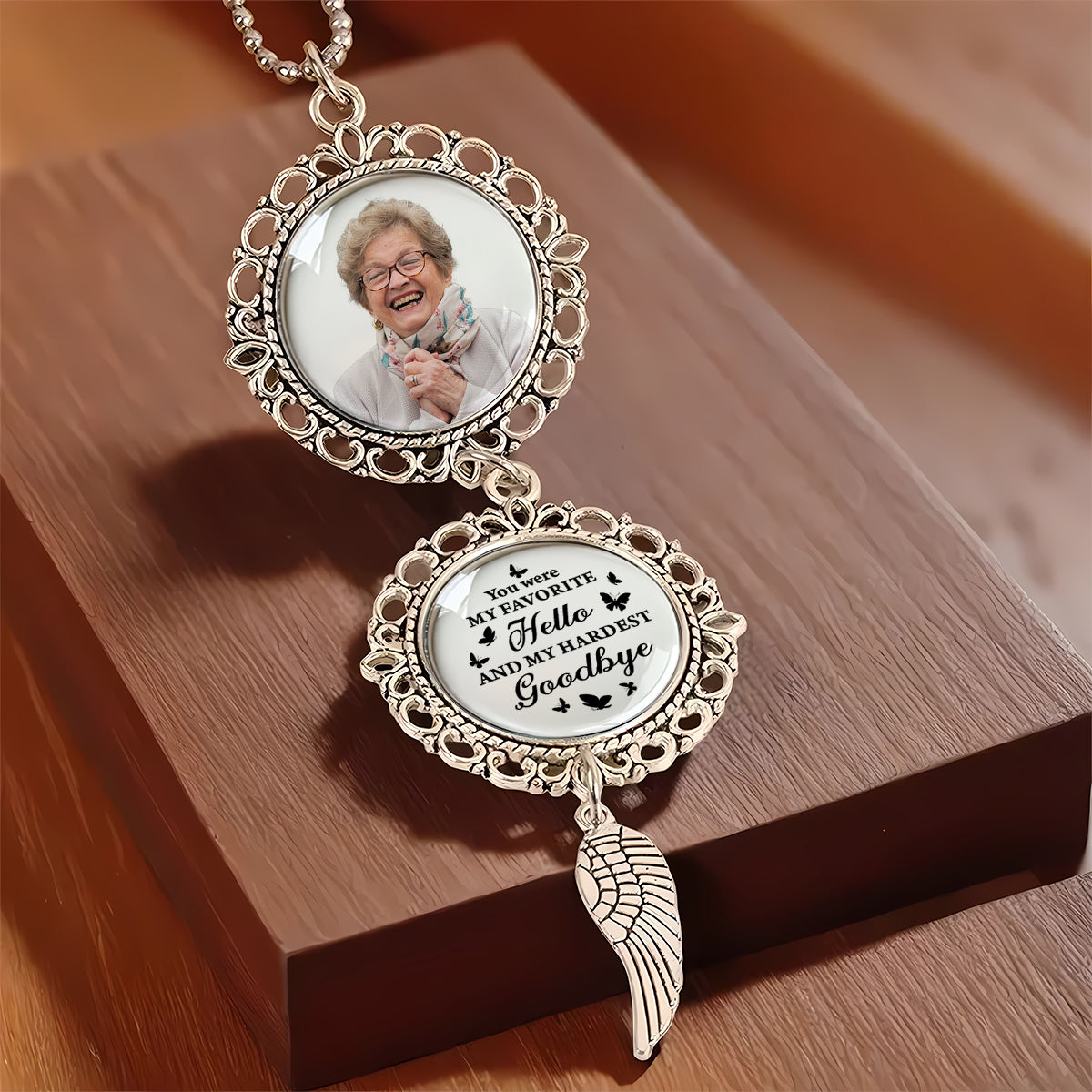 Personalized photo car ornament with angel charm. "I Have An Angel Watching Over Me" memorial gift.