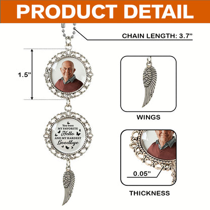 Personalized photo car ornament with angel charm. "I Have An Angel Watching Over Me" memorial gift.