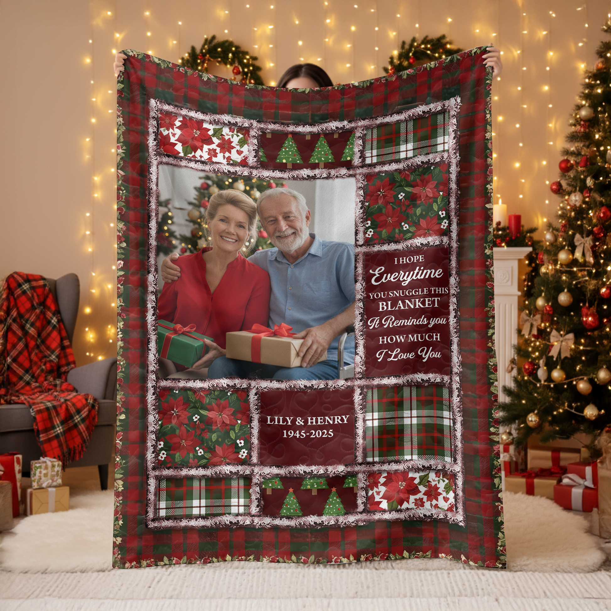 I Love You Personalized Custom Blanket with loving couple photo and names.