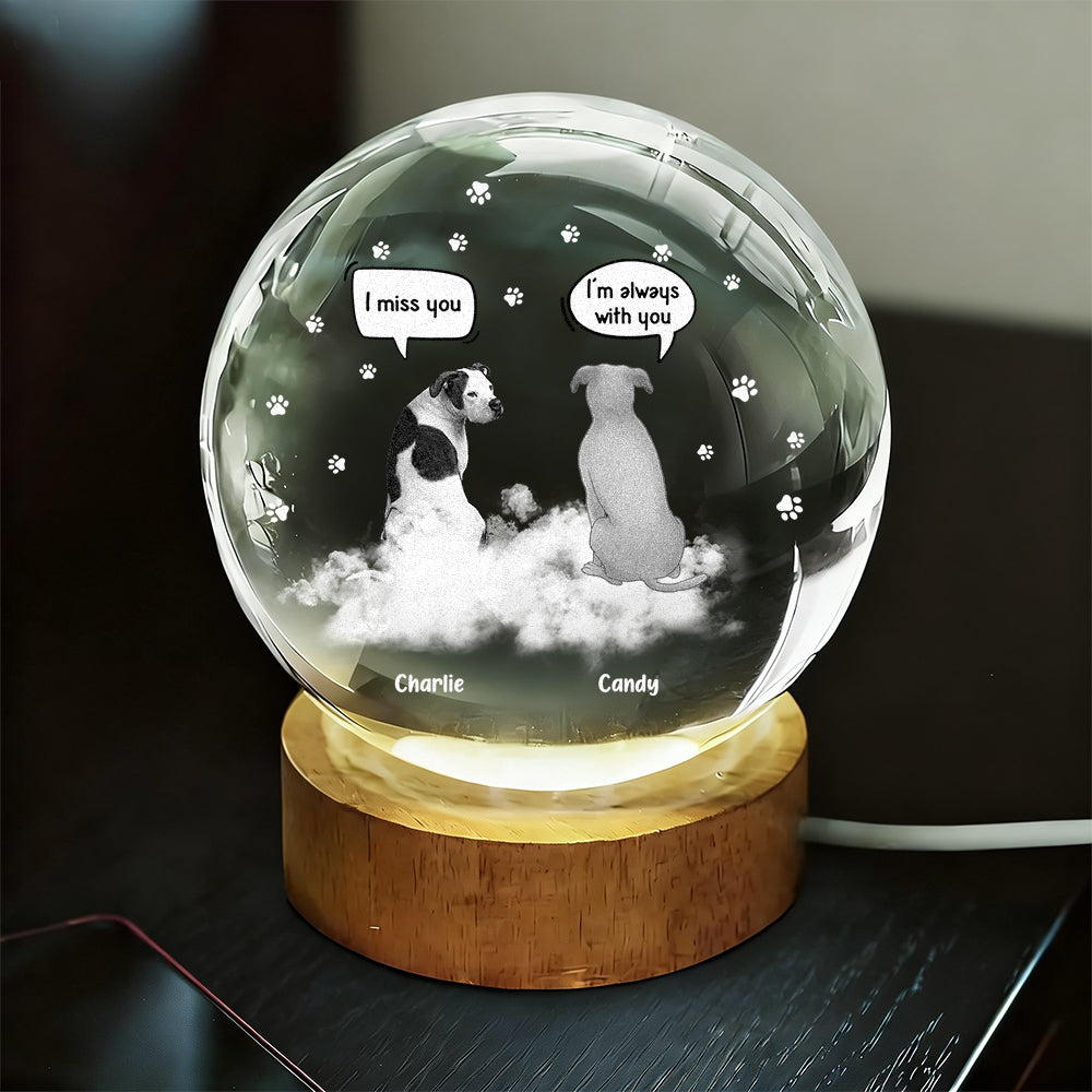 I Miss You Dog Loss - Personalized Memorial Crystal Globe Lamp