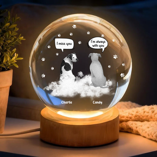 I Miss You Dog Loss - Personalized Memorial Crystal Globe Lamp
