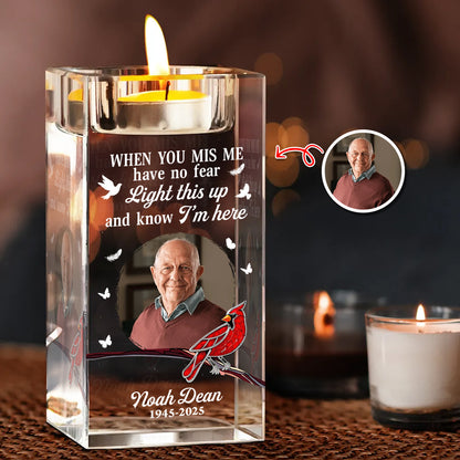 Personalized Crystal Candle Holder with "I Miss You" engraving.
