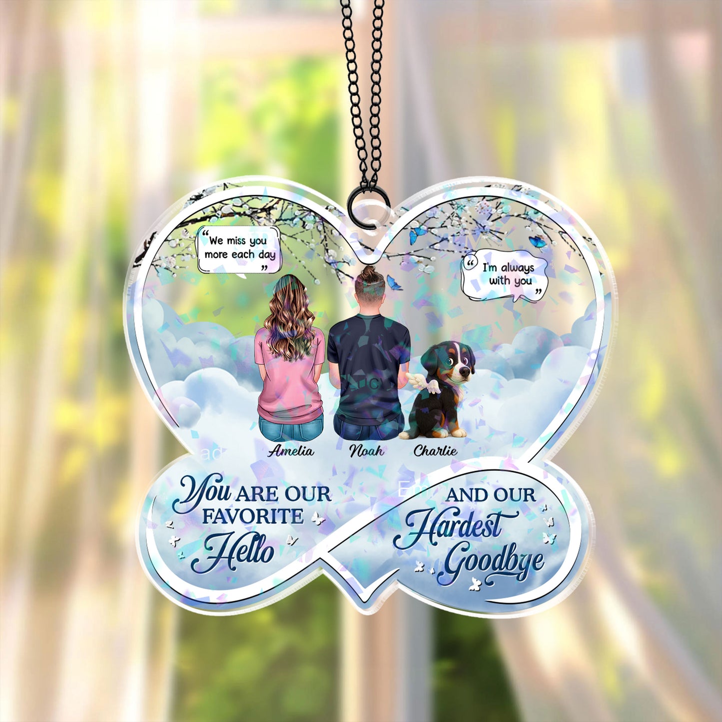 Custom shape hologram ornament with "If Love Could Have Saved You" message, personalized memorial gift.