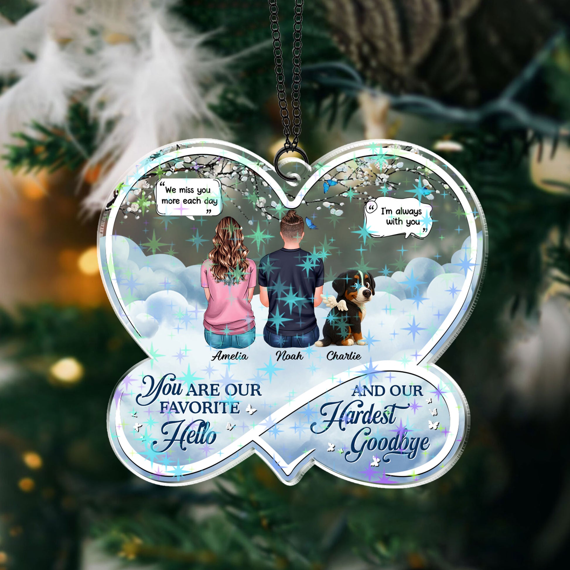 Custom shape hologram ornament with "If Love Could Have Saved You" message, personalized memorial gift.
