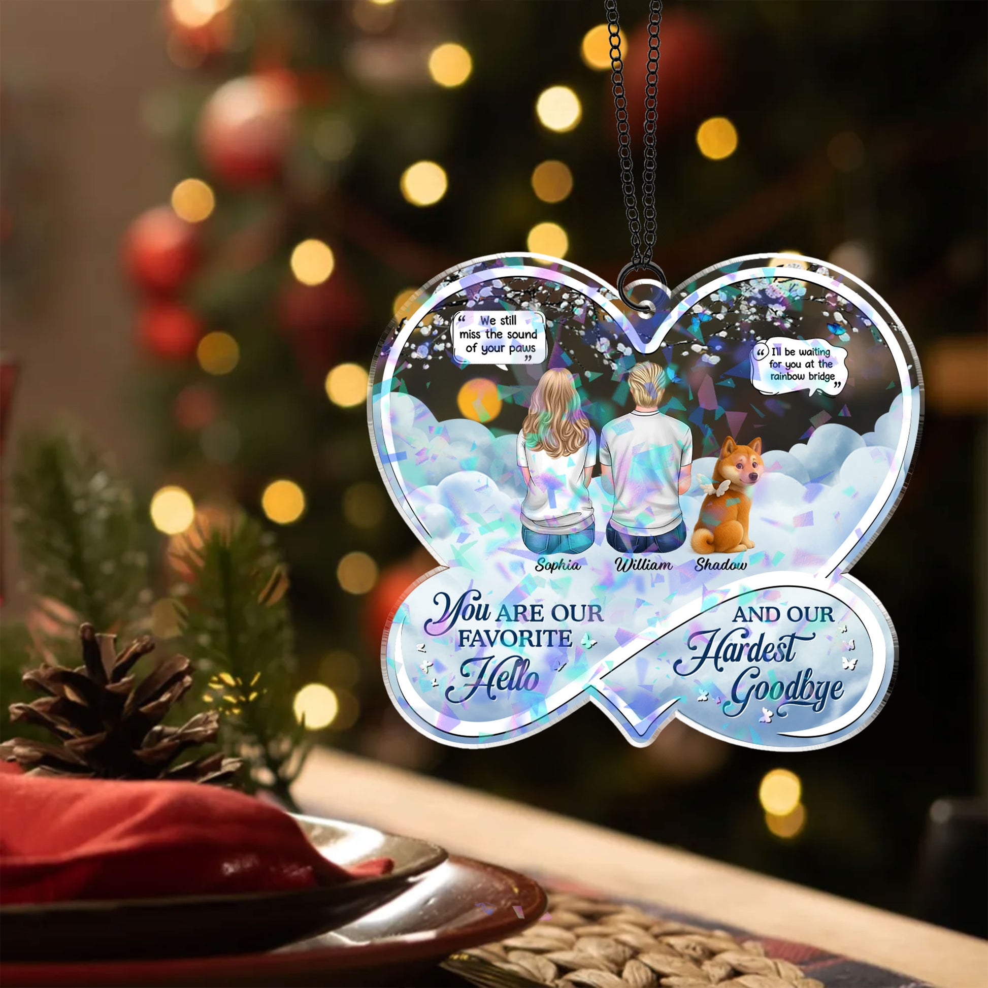 Custom shape hologram ornament with "If Love Could Have Saved You" message, personalized memorial gift.