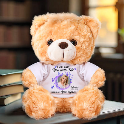 Personalized Memorial Teddy Bear with Custom Photo & "I'll Carry You With Me" message.