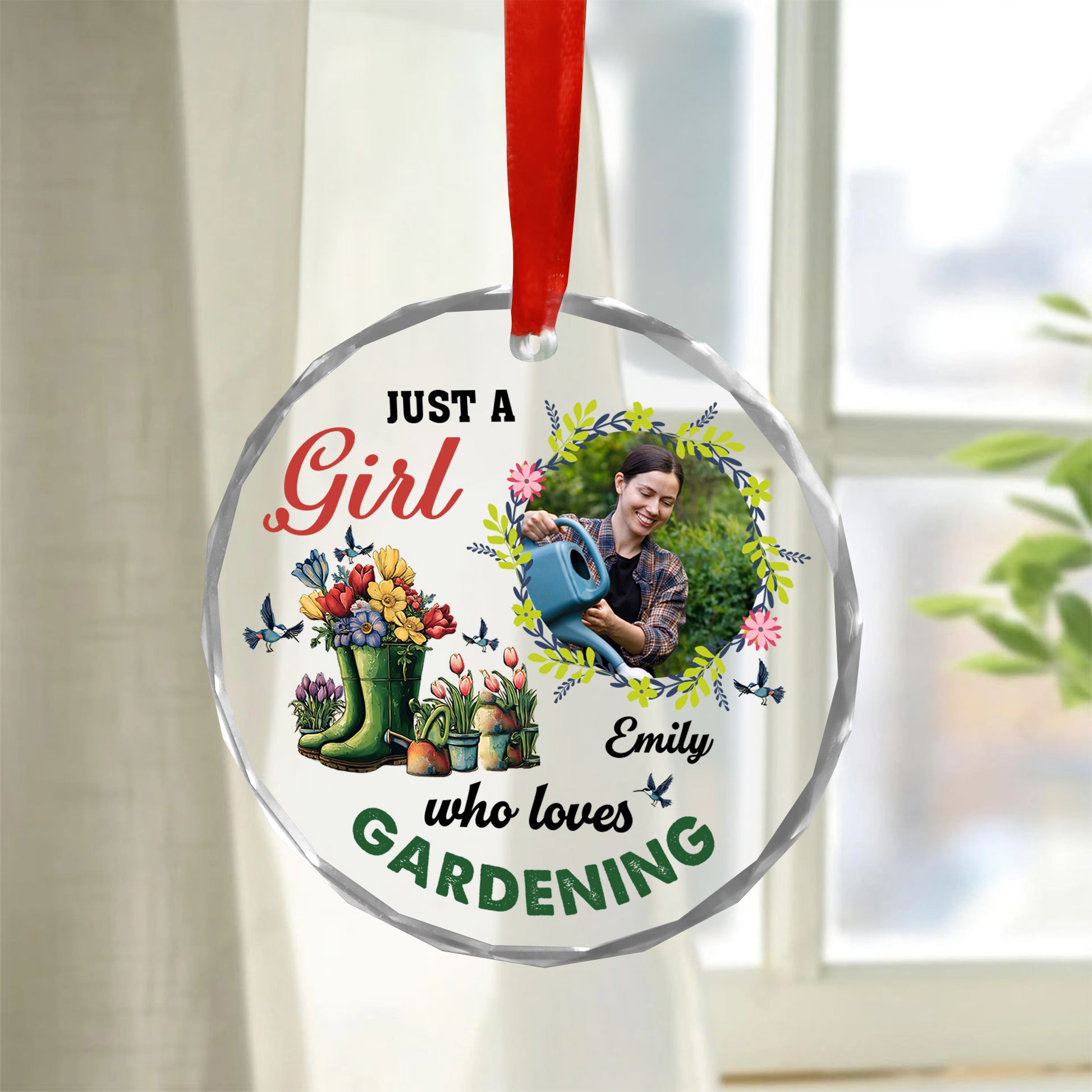 I'm a Plantaholic personalized glass ornament featuring a lush plant design.
