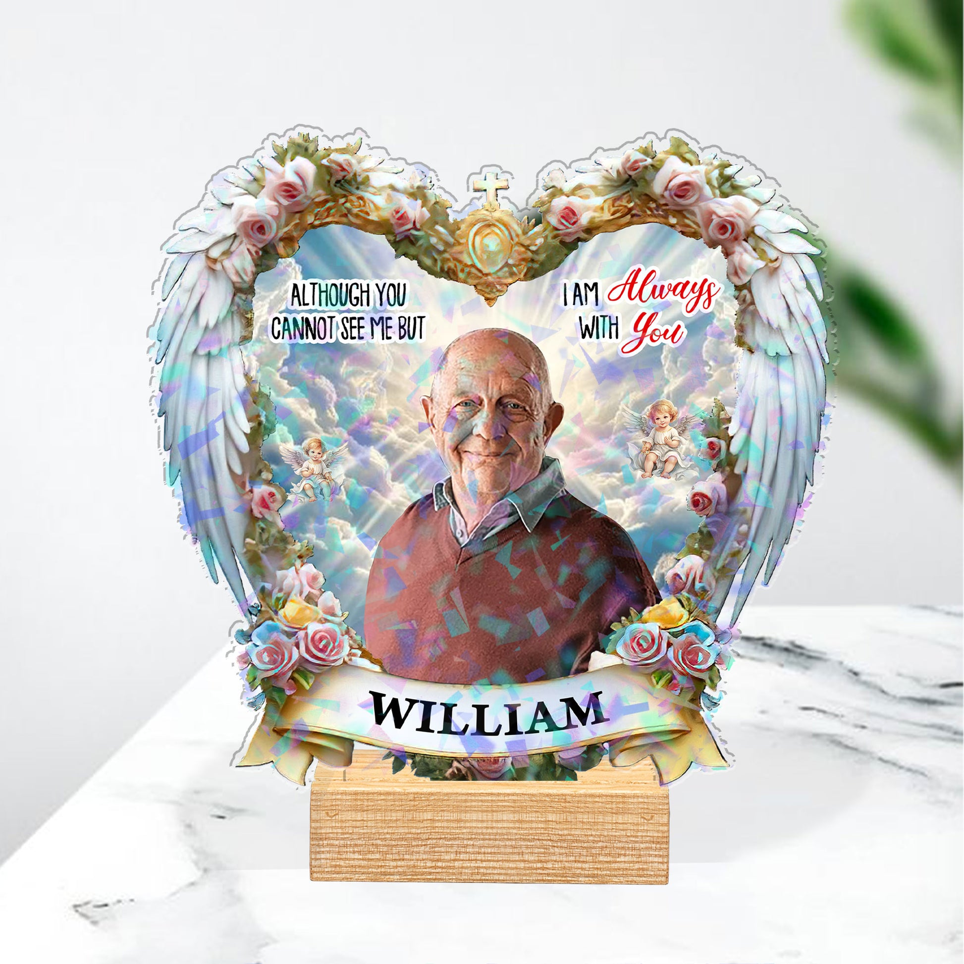 Personalized holographic acrylic photo plaque memorial gift with loving message, "I'm Always With You."