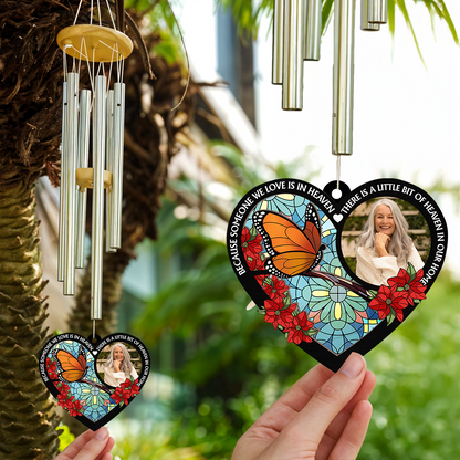 Personalized memorial wind chime with heart. "I'm Always With You" suncatcher for remembrance.