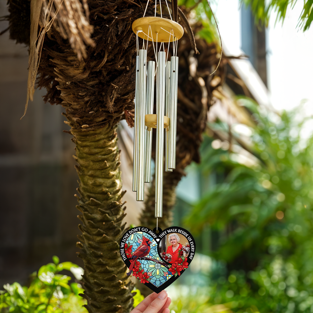 Personalized memorial wind chime with heart. "I'm Always With You" suncatcher for remembrance.