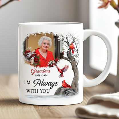 Personalized "I'm Always With You" custom coffee mug with loving photo and text.