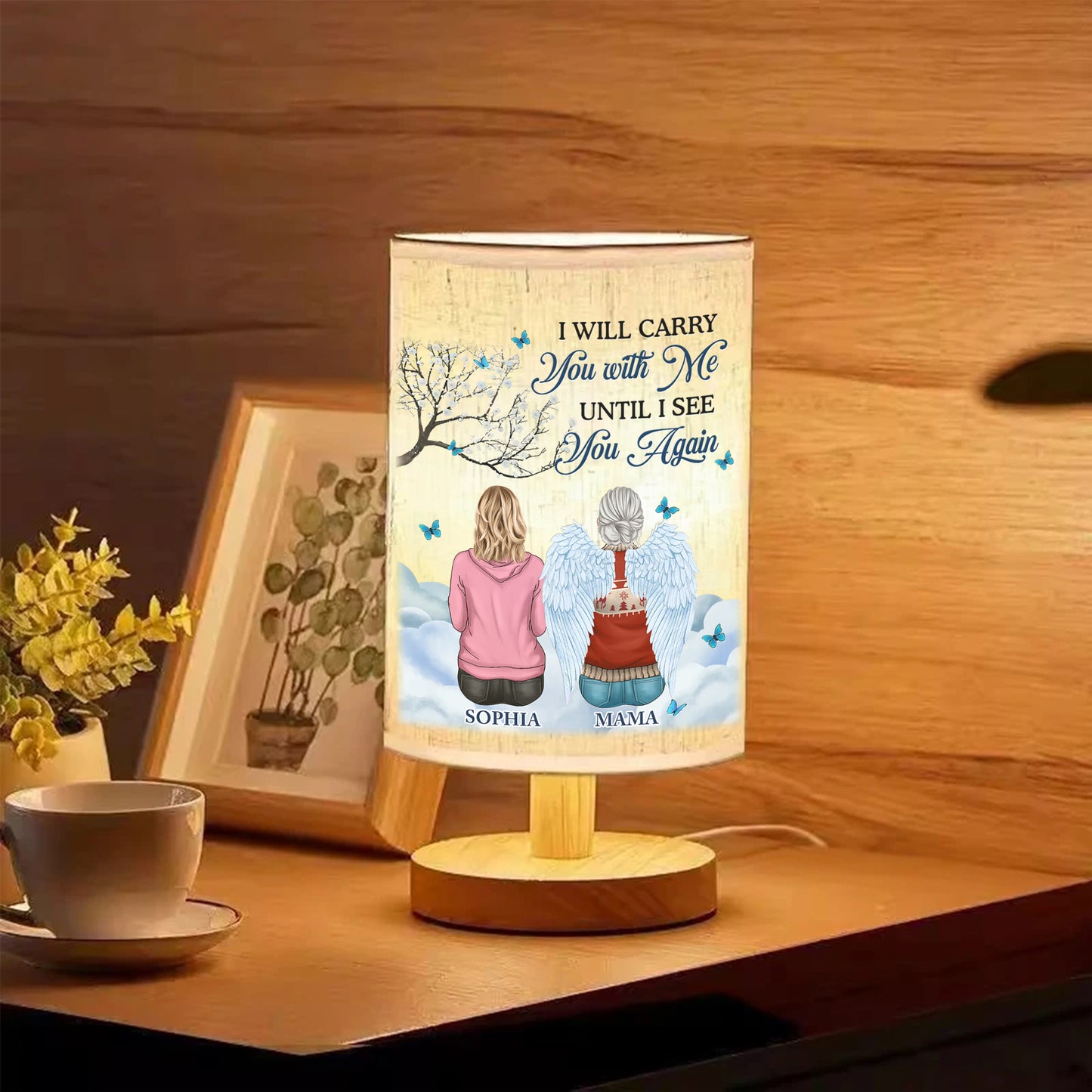 Personalized Fabric Lamp with custom photo and "I'm Always With You" message, a unique memorial gift.