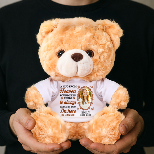 Personalized "I'm Here By Your Side" custom teddy bear plush, a comforting and unique gift.