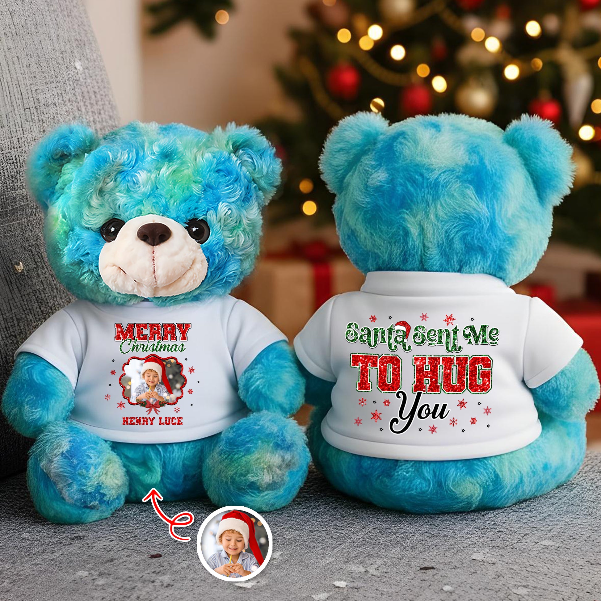 Personalized "I'm Here to Hug You" memorial teddy bear plush, a comforting keepsake.
