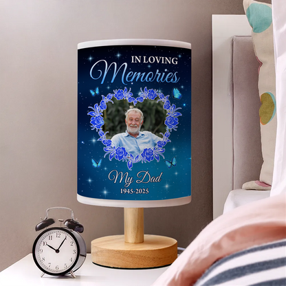 In Loving Memories personalized fabric lamp with delicate floral design.
