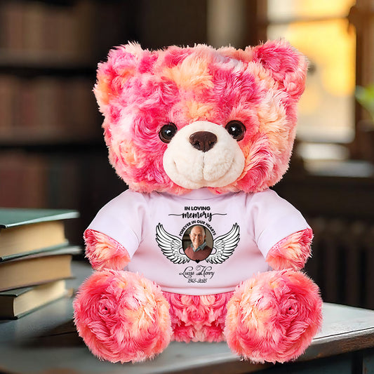 Personalized "In Loving Memories" teddy bear plush, a custom bereavement gift to honor loved ones.