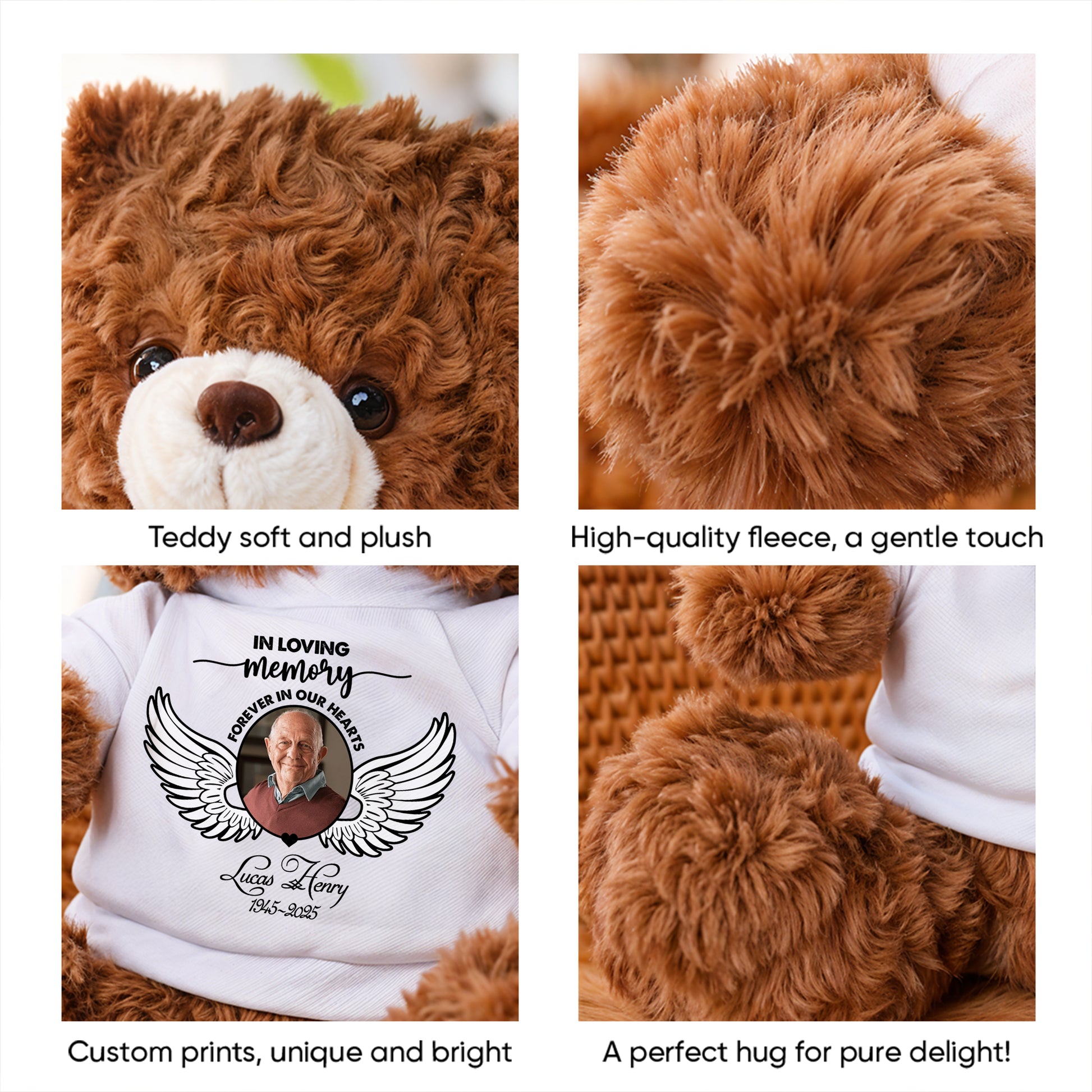 Personalized "In Loving Memories" teddy bear plush, a custom bereavement gift to honor loved ones.