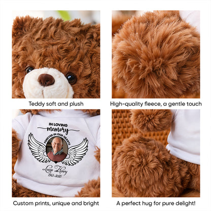 Personalized "In Loving Memories" teddy bear plush, a custom bereavement gift to honor loved ones.