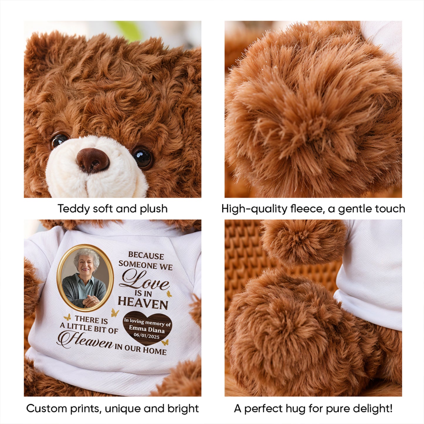 Personalized In Loving Memory Teddy Bear. Custom plush bear gift to remember loved ones.