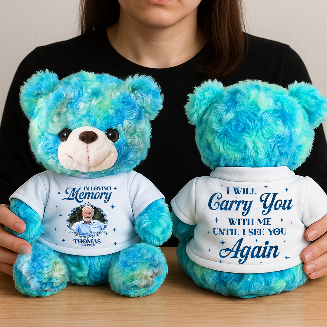 In Loving Memories Personalized Teddy Bear Plush - Custom memorial bear with name and dates.