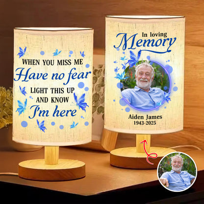 Personalized In Loving Memory Lamp: Fabric lamp featuring a custom photo and comforting message.