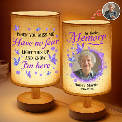 Personalized In Loving Memory Lamp: Fabric lamp featuring a custom photo and comforting message.