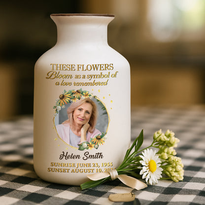 Personalized in loving memory white ceramic flower vase, elegant minimalist design.