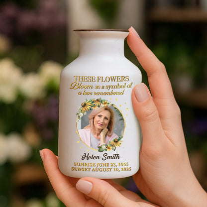 Personalized in loving memory white ceramic flower vase, elegant minimalist design.