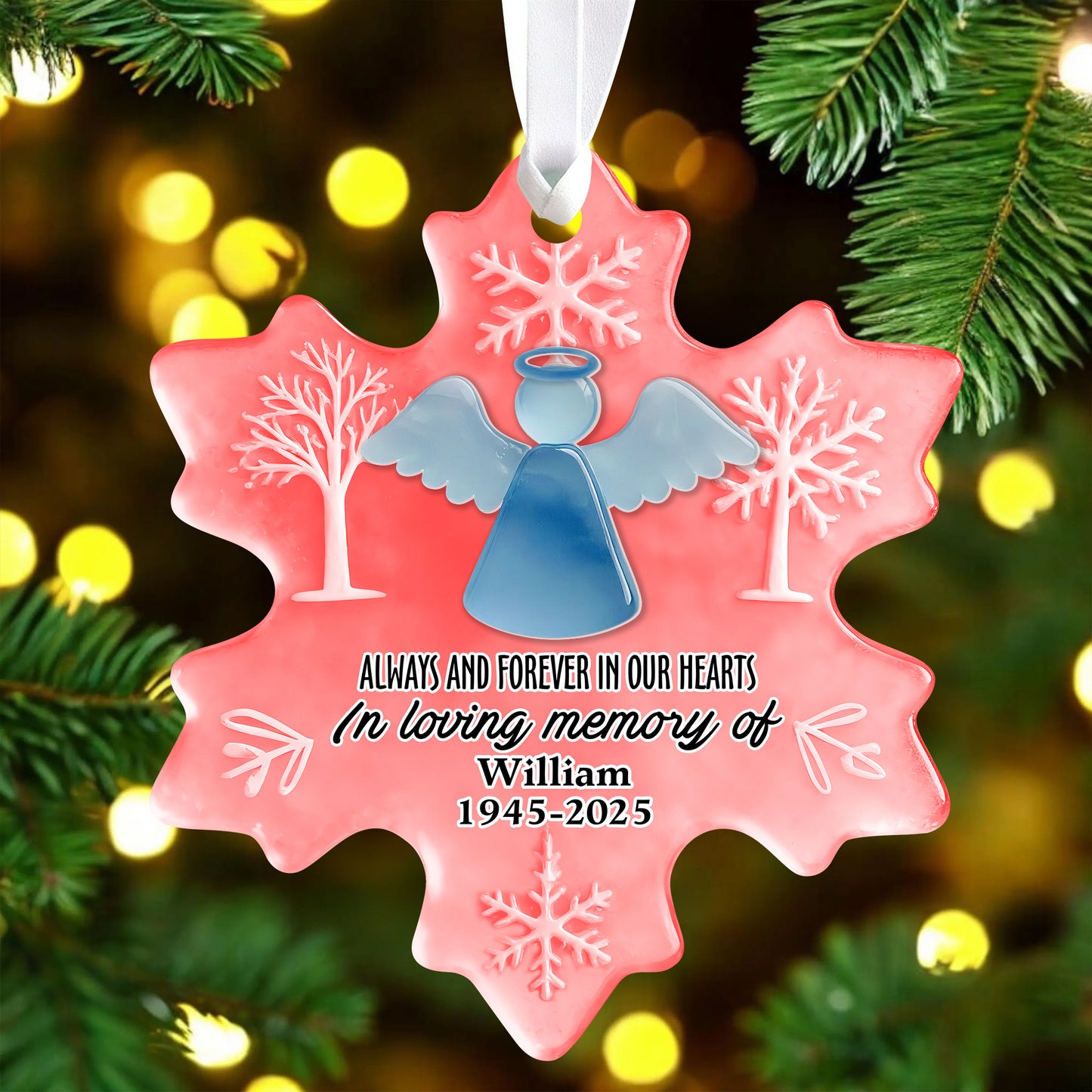 Personalized In Loving Memory sea glass ornament with custom name and dates, layered acrylic design.