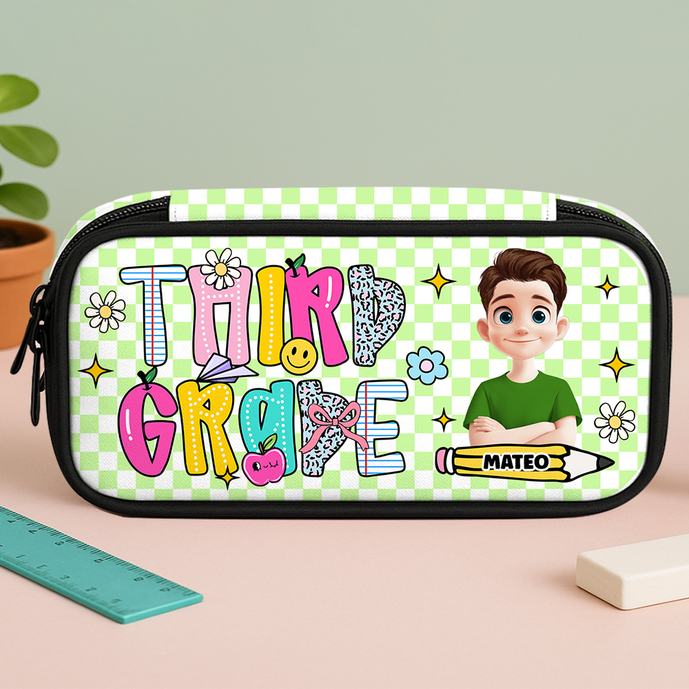 Personalized pencil case with "It's going to be a sweet school year" design. Perfect back to school gift!
