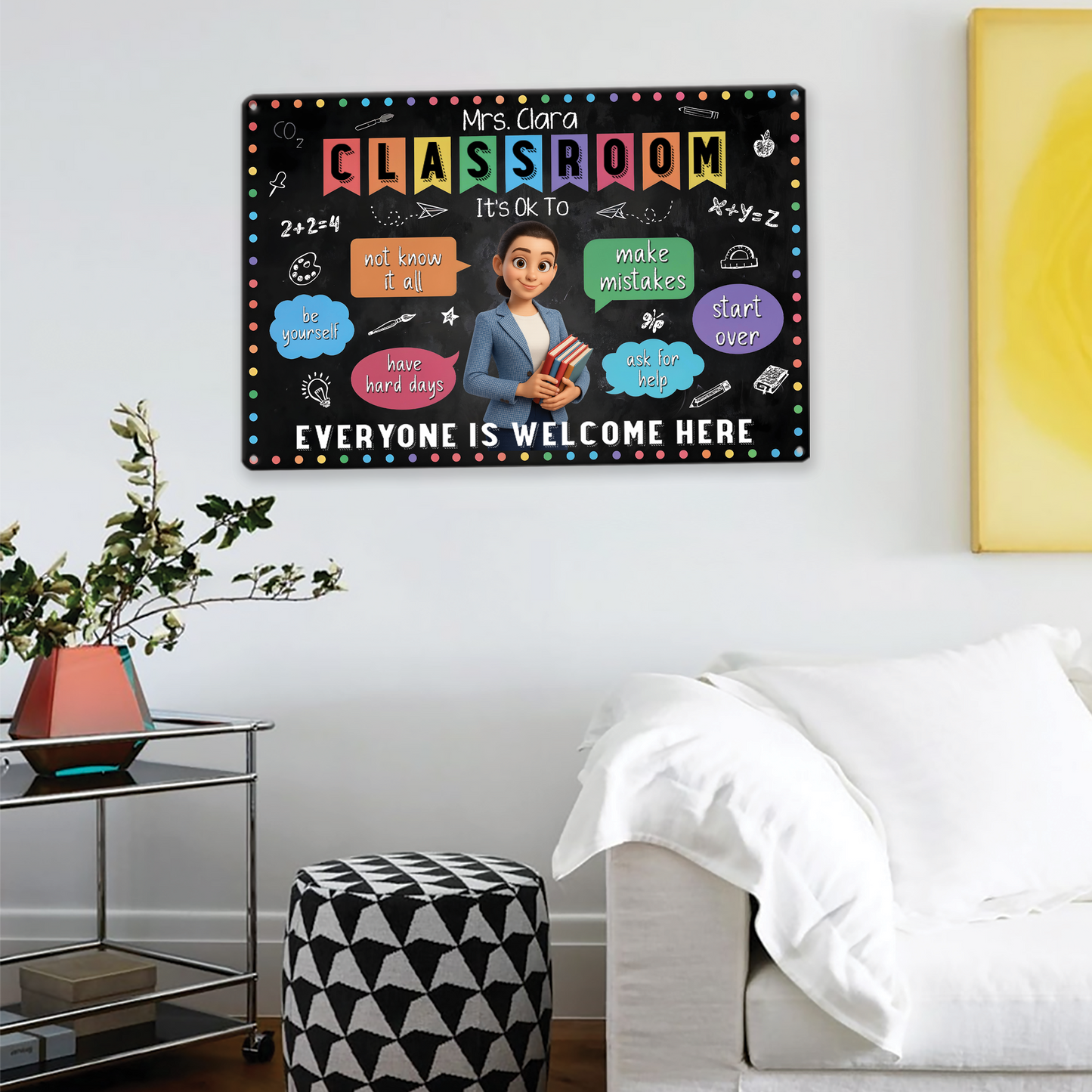 Personalized "It's Okay To Make Mistakes" metal sign for teachers, a thoughtful teacher appreciation gift.